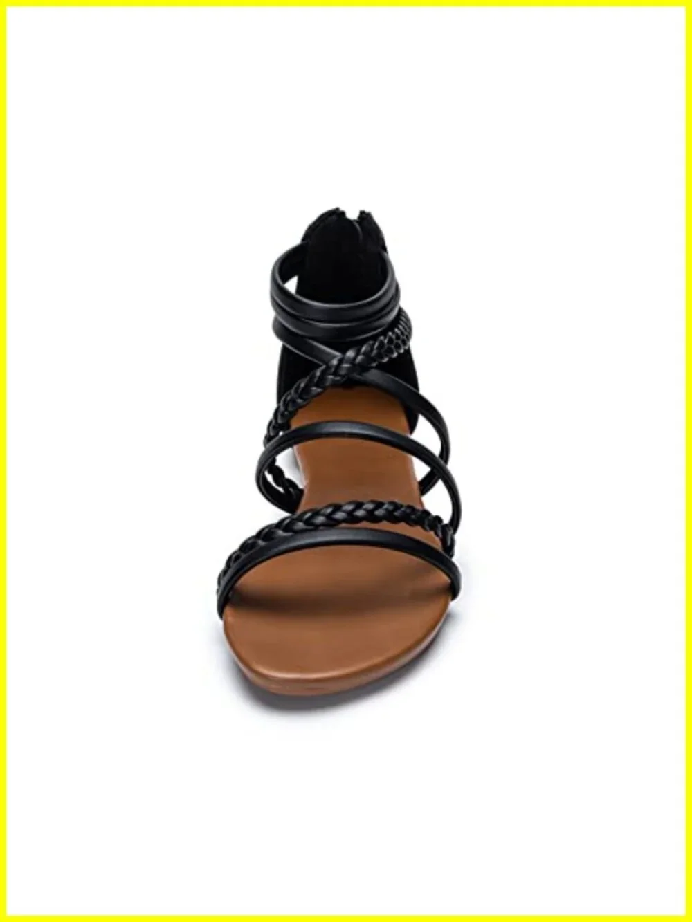 Women's Braided Strappy Flat Sandals with Back Zip, Faux Leather